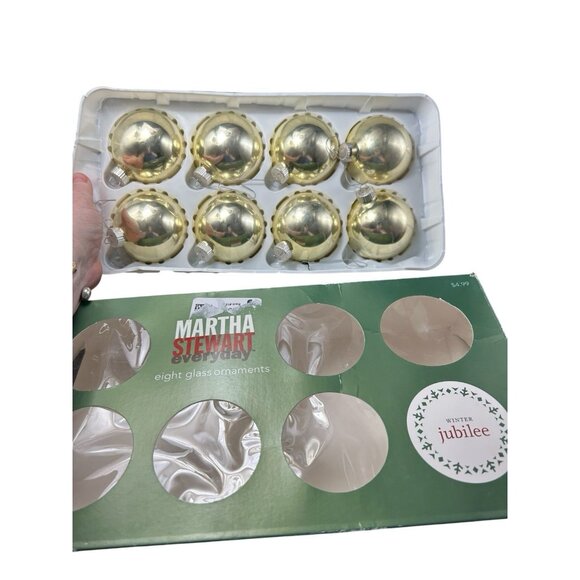 2002 Martha Stewart Christmas Glass Ball Ornament Winter Jubilee Set 8 GOLD - Picture 2 of 6